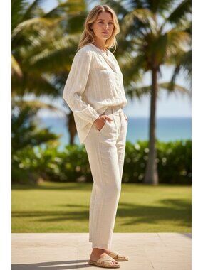 Croft and Barrow Womans Medium Cotton blend Blouse long sleeve button up Summer